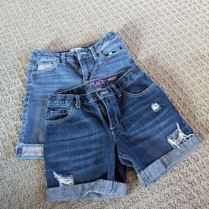 Denim Shorts Set with Distressed Details